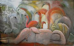The lady and the pink flamingos